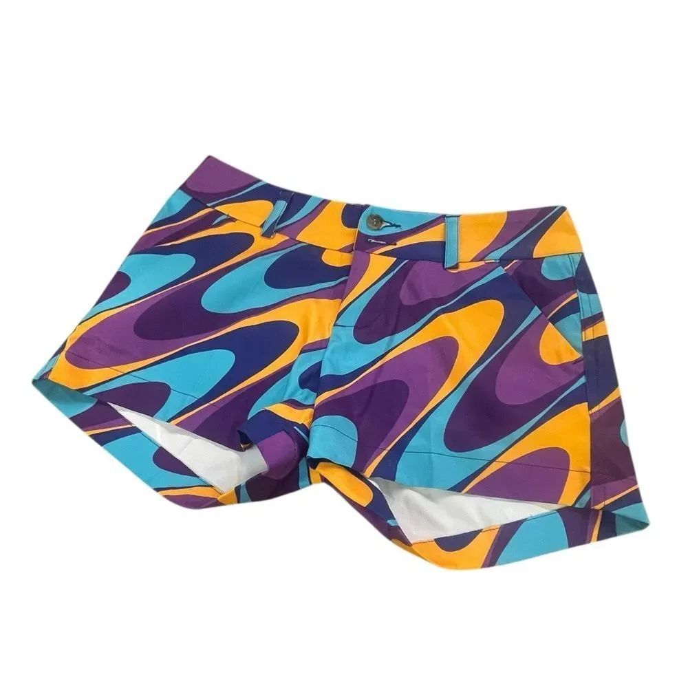 Loudmouth Abstract Swirl Bike Shorts in Purple, Teal & Yellow